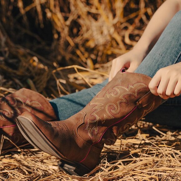 SheSole Womens Brown Cowboy Square Toe Cowgirl Wide Calf Western Boots - Picture 4 of 9